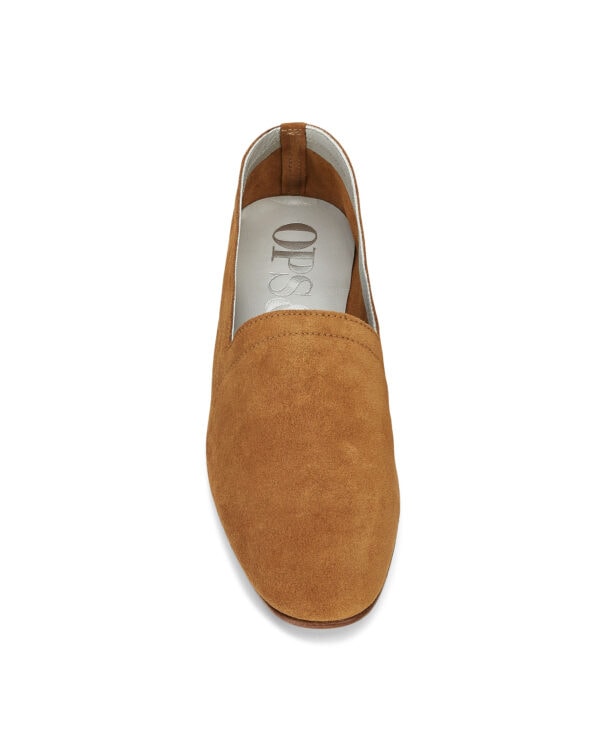 Ops&Ops No10 Toffee calfskin suede flats, viewed from top