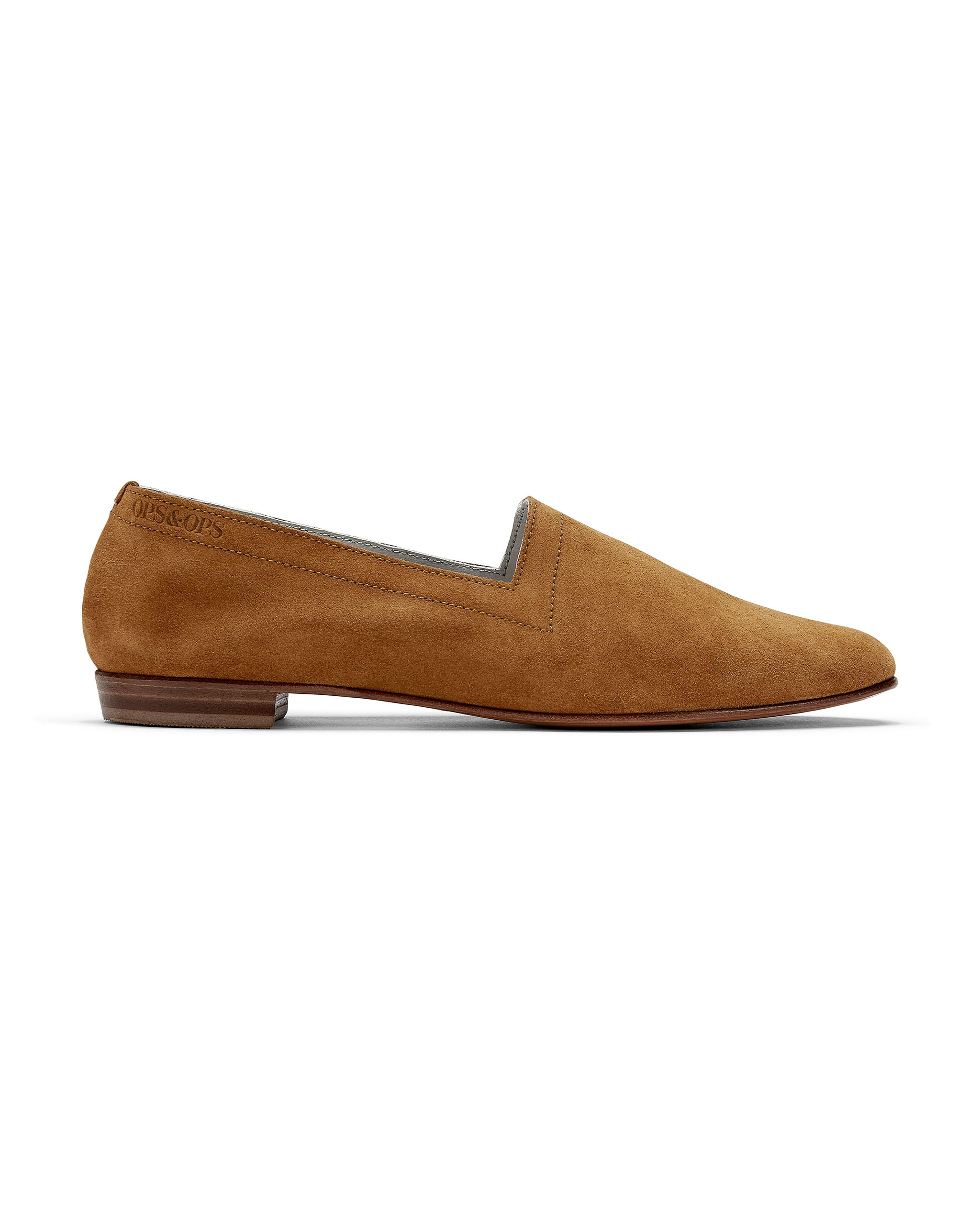 Ops&Ops No10 Toffee calfskin suede flats, side view