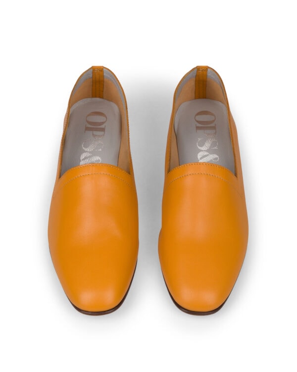 Ops&Ops No10 Turmeric leather flats, pair viewed from front