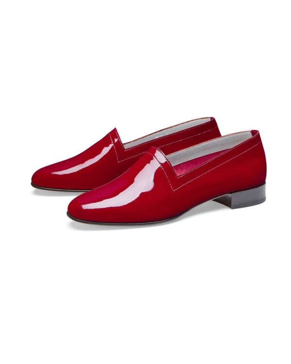 Ops&Ops No11 Crimson patent leather block-heel loafers, pair viewed from the side