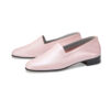 Ops&Ops No11 Pink Frost pearlised leather block-heel loafers, pair viewed from the side