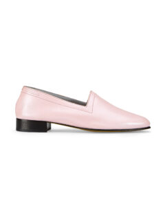 Ops&Ops No11 Pink Frost pearlised leather block-heel loafers, side view