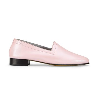 No11-Pink-Frost-side Ops&Ops No11 Pink Frost pearlised leather block-heel loafers, side view