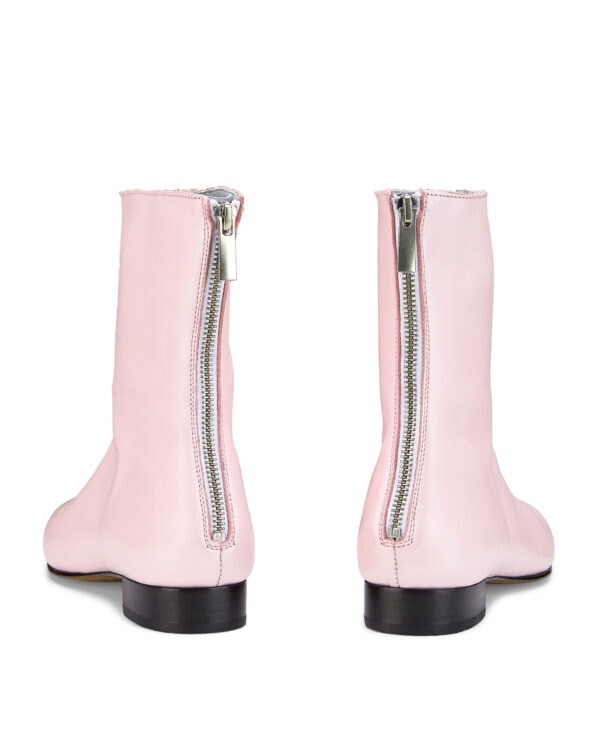 Ops&Ops No12 Pink Frost leather boots with silver zip running up the back