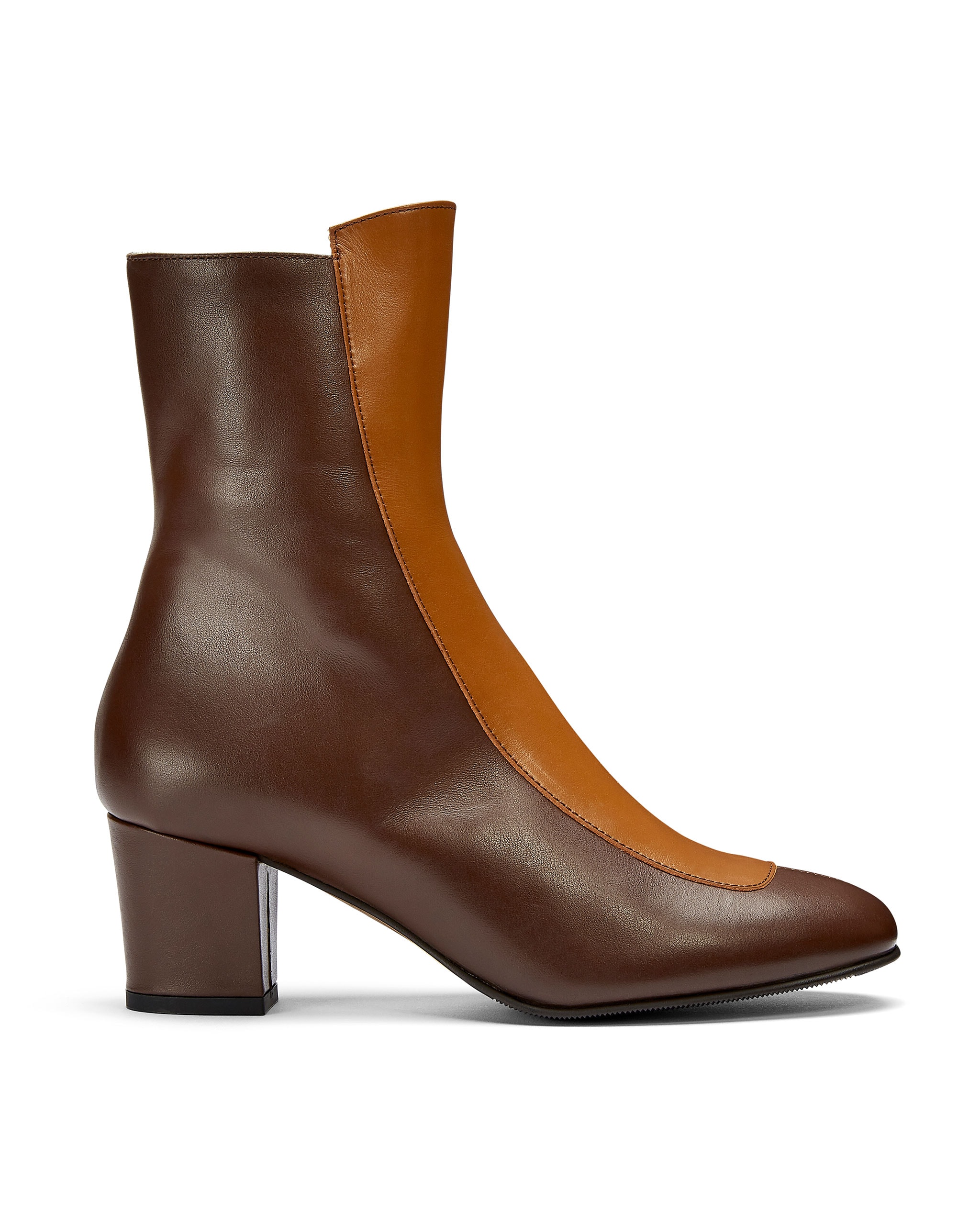 Ops&Ops No16 Curly Wurly duo-tone leather mid-heel boots, side view
