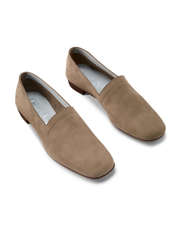 Ops&Ops No17 Mushroom nubuck loafers, pair viewed from above
