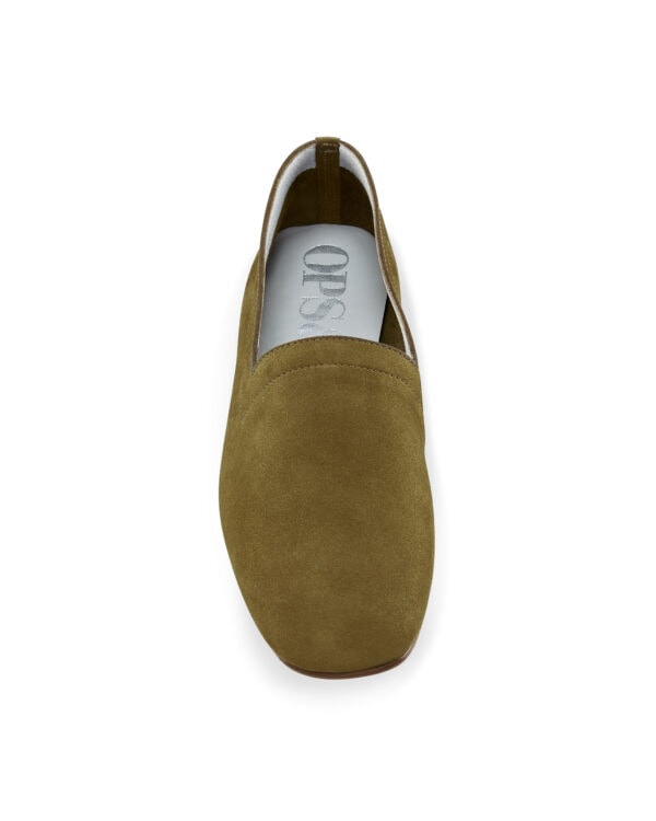 Ops&Ops No17 Olive nubuck loafers, front view