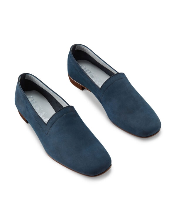 Ops&Ops No17 Petrol nubuck loafers, pair viewed from above