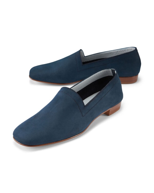 Ops&Ops No17 Petrol nubuck loafers, pair viewed from the side