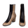 Pair Ops&Ops No16 Sandstone patent leather block-heel boots, front view