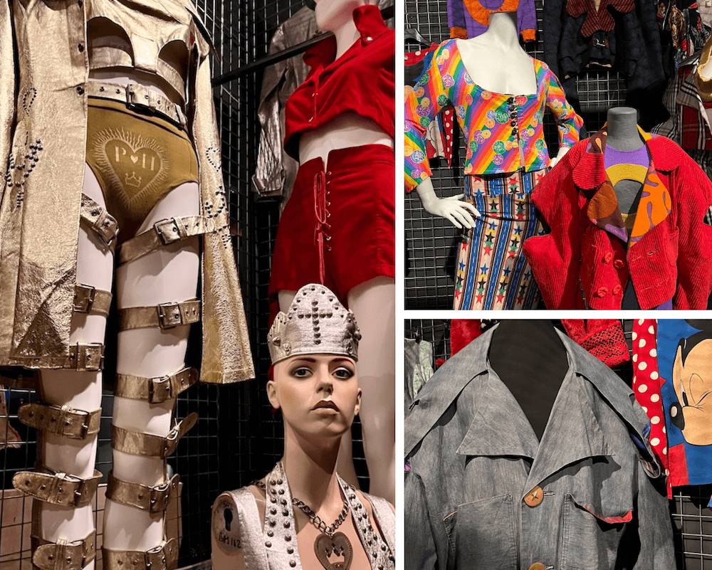 80s London fashion. Pam Hogg, and Rachel Auburn and Leigh Bowery's Spend, Spend, Spend clothing as sold in Hyper Hyper on show at Outlaws exhibition at Fashion and Textile musuem.