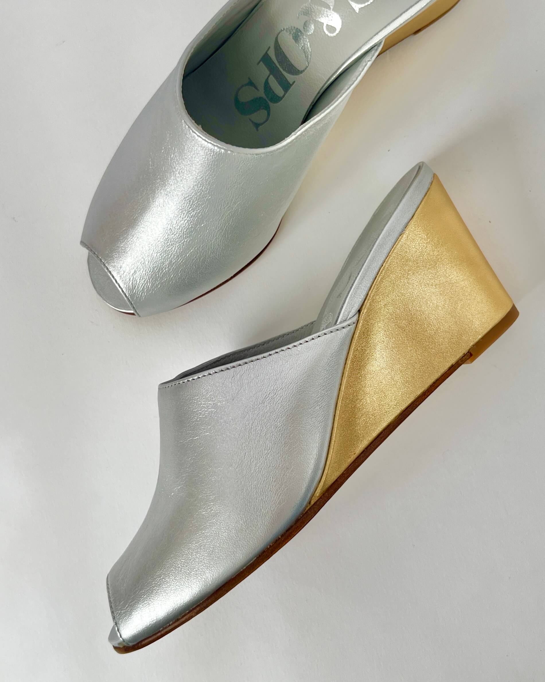 Ops&Ops sample sale No15 silver and gold metallic mules
