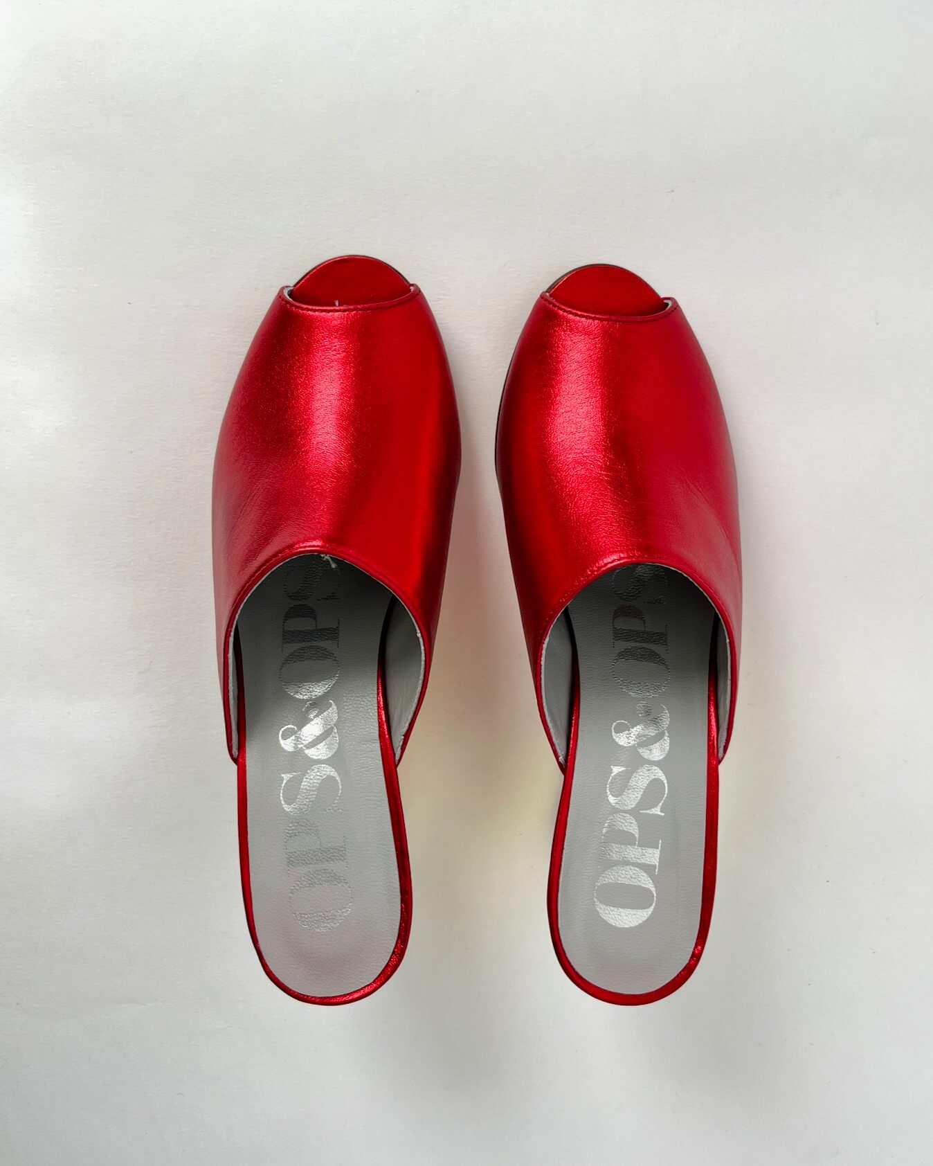 Ops&Ops No15 pair of red and gold metallic leather wedge mules