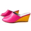 Ops&Ops No15 pair of pink and mustard leather wedge mules in sample sale