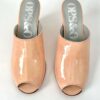 Ops&Ops No15 pink patent and cork wedge mules, view from above, in sample sale