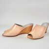 Ops&Ops No15 pink patent and cork wedge mules, view from side, in sample sale