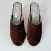 Ops&Ops No15 Cocoa suede and cork wedge mules, view from above, in sample sale