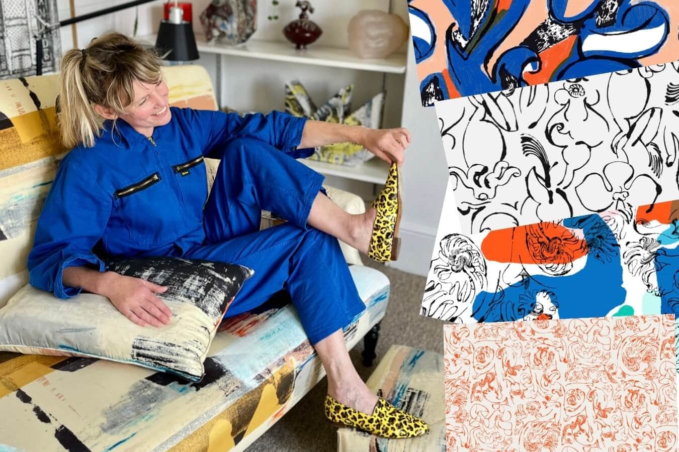 Petra Börner wearing Ops&Ops No10 Leopard and some of Petra's art work for Marimekko