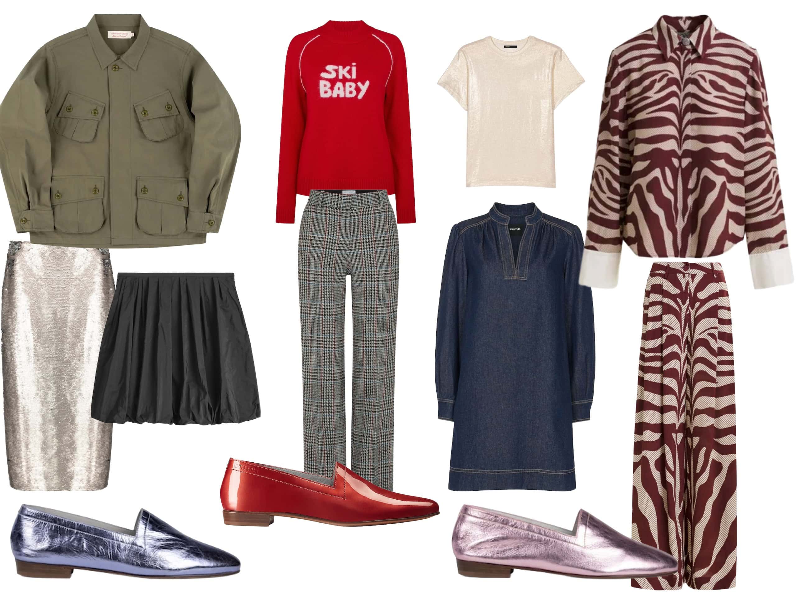 Classic clothing combo clothing, paired with Ops&Ops latest metallic loafers No10 Amythest and No10 Pink Quartz, and No17 Ruby