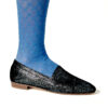 Ops&Ops No10 Lurex Black flats worn with blue textured tights