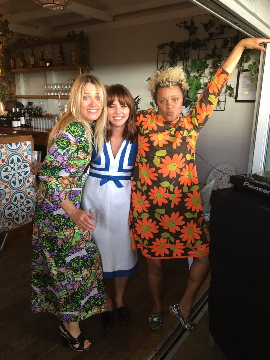 Edith Bowman, Ophelia Lovibond and DJ Gemma Cairney at roof-top pop-up